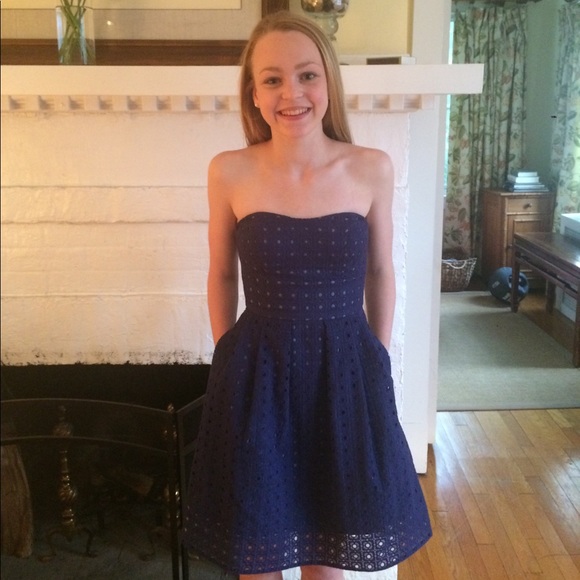 Jcrew strapless navy eyelet dress - Picture 3 of 5